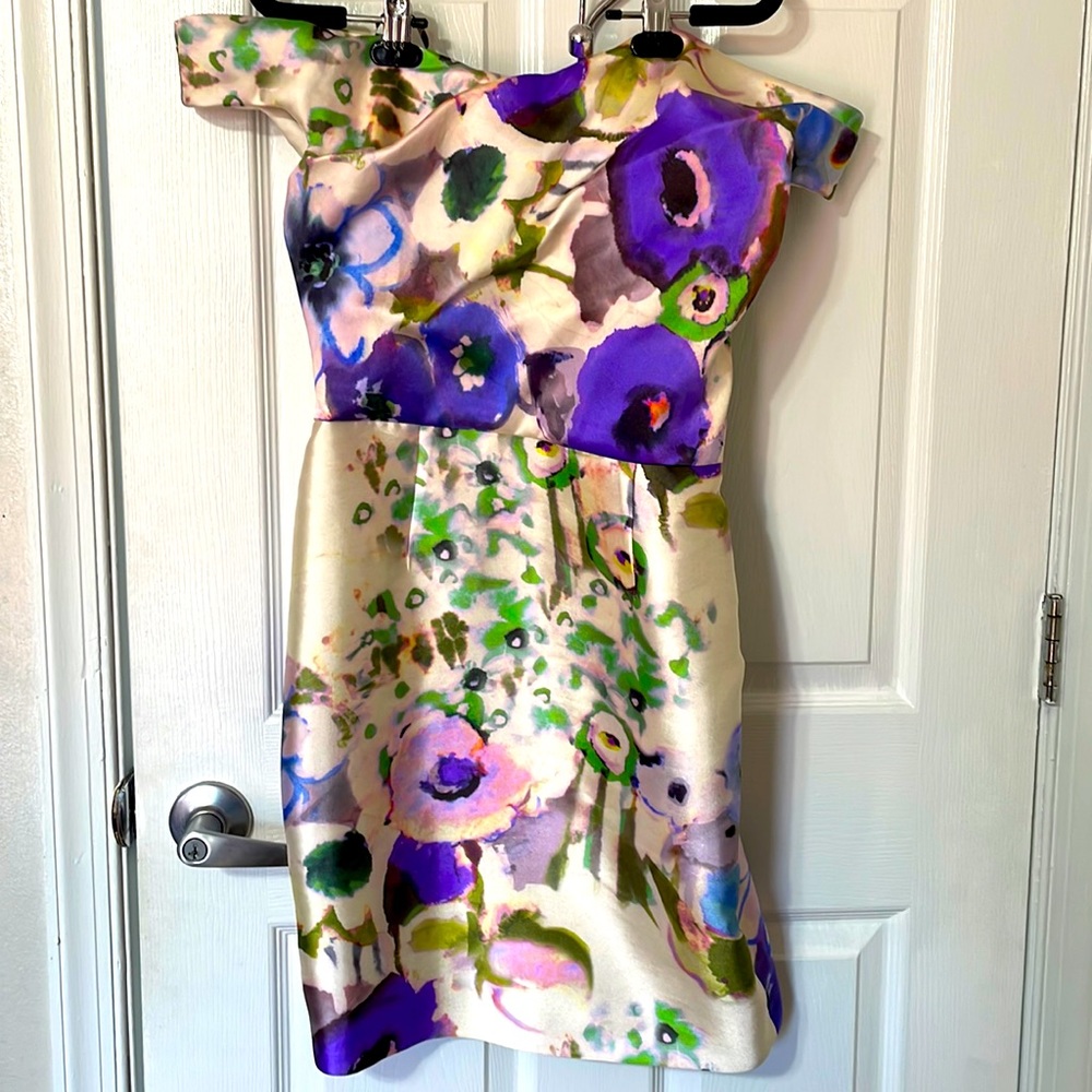 Lela Rose midi floral purple, cream, green dress size 10